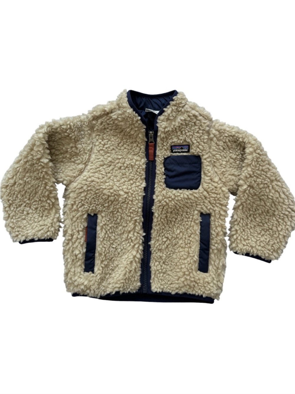 Patagonia Baby Retro X Hi Pile Fleece Jacket Natural Navy Trim Size 2T